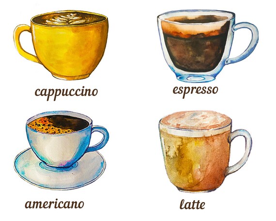 Watercolor Coffee Coffee Clipart Coffee Illustration Etsy
