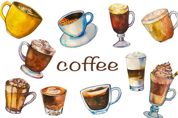 Watercolor Coffee Coffee Clipart Coffee Illustration Etsy