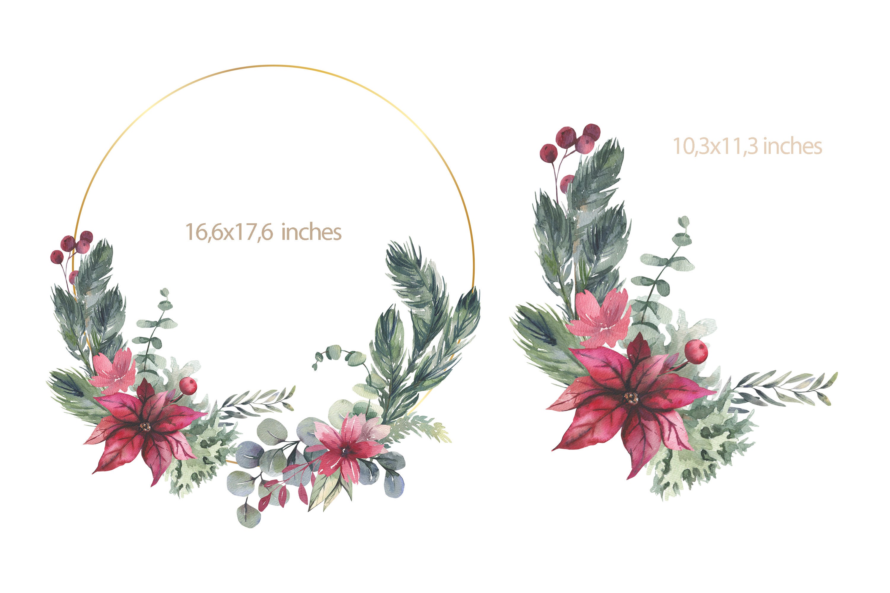 handgefertigter Weihnachtskranz aus Aquarell-Winterblumen