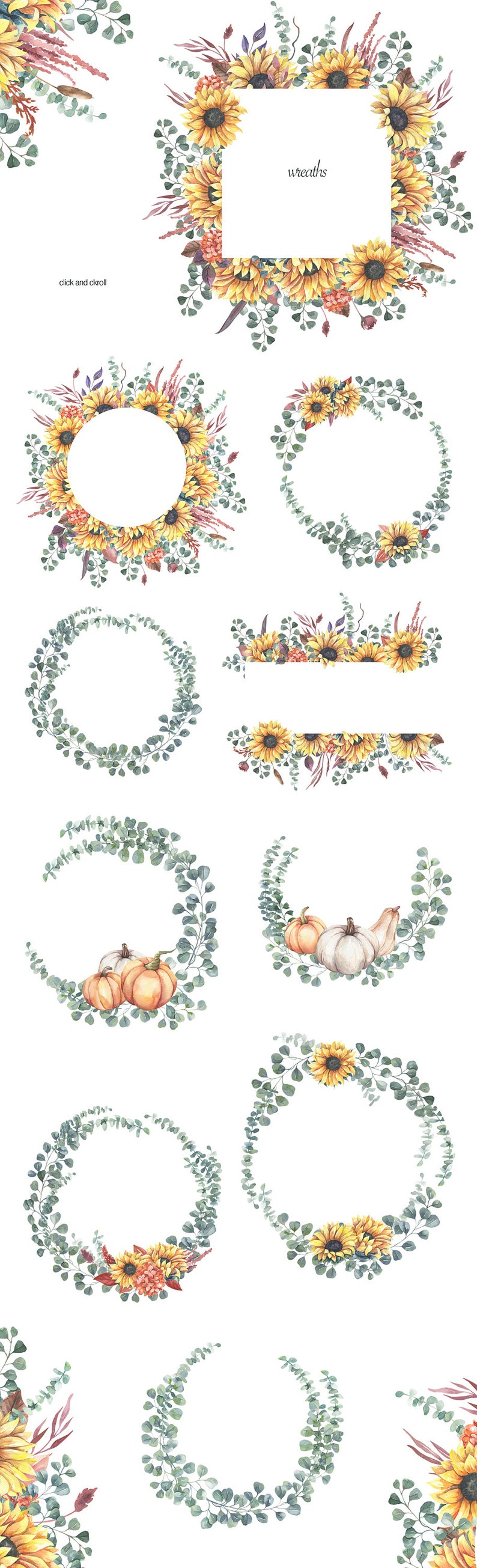 Borders.BIG Collection. Watercolor Floral Clipart For Wedding Invitations.Floral Wreaths,Bouquets BIG Watercolor Sunflower Clipart
