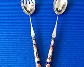 Vintage EPNS Serving Spoon and Fork with Imari Handle, 30cm
