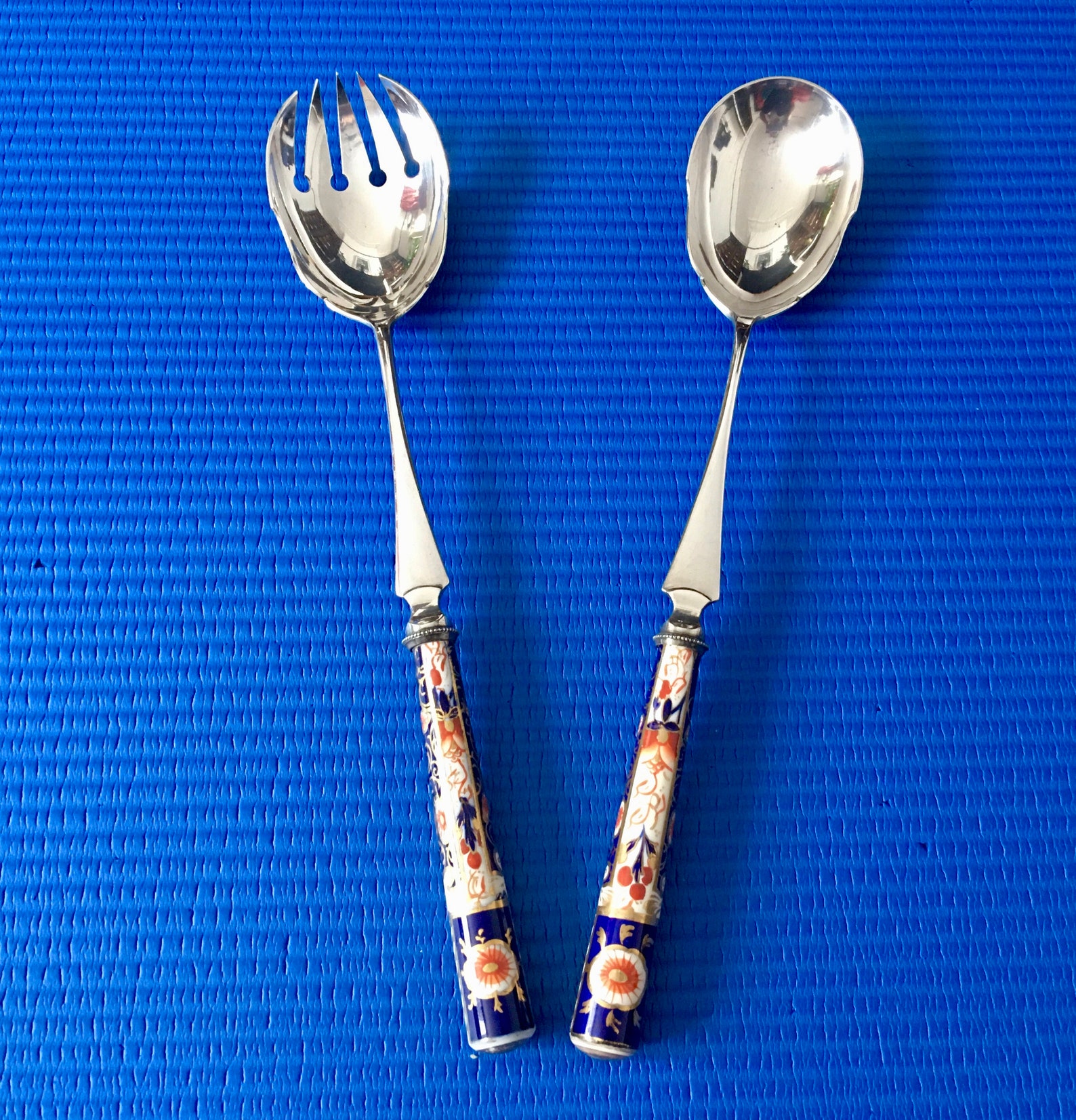 Vintage EPNS Serving Spoon and Fork With Imari Handle 30cm Etsy