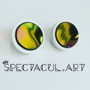 Holographic Futuristic Modern Stained Glass Stud Earrings