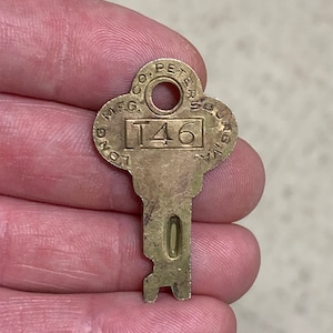 Short Antique Brass Flush Mount Trunk Lock with Key | Small Trunk Hardware, Chest, Old Spring Box Vintage, Freezer, Antique or Modern Furniture | UA