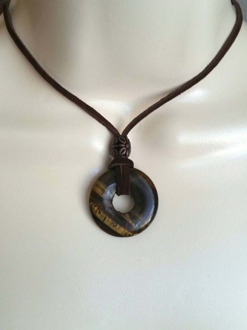 Simple Necklace Jewelry Tiger Eye Gemstone Donut Pendant - Etsy UK