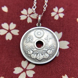 Coin necklace,Japanese old coin,silver necklace for men, Cupronickel ,Japanese style,present for him,made in japan,10sen