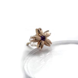 amethyst 10k gold earring,for one ear,cherry blossom,sakura,kimono jewelry,japanese style,made in japan,free shipping