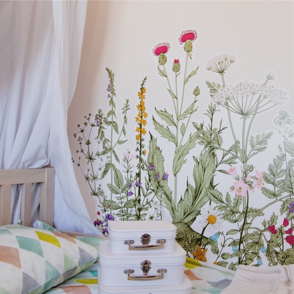 Wildflowers wall decals Eco friendly wall stickers Peel Etsy