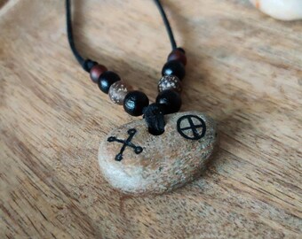 Shaman Drum Symbol Necklace - Carved Stone - Symbol of the Witch - Nordic