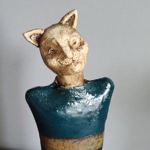 Behemoth Cat Original ceramic Sculpture, Original Gift,New Home Gifts, unique ceramic sculpture, Clay Cat, Cat Figurine, Cat
