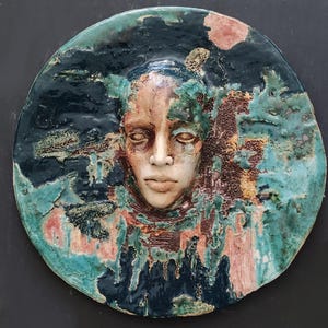 Impression, unique ceramic sculpture,wall art, ceramic mask, original ceramic art, original handmade face