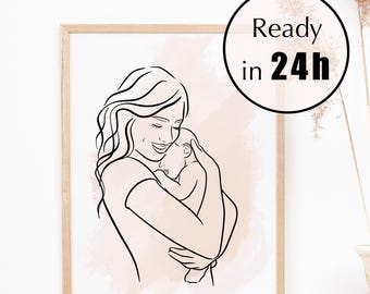 Custom Line Drawing Portrait: Minimalist Hand-Drawn Family Art (Digital Download)