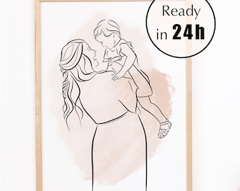 Custom Minimalist Line Art Portrait, Hand-Drawn Couple Illustration (Digital Download)