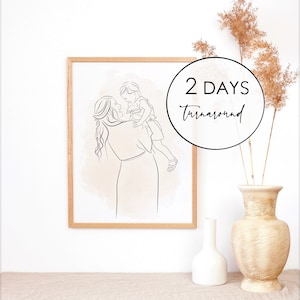 Custom Line Art Portrait – Digital Illustration for Mother’s Day Gift – Minimalist Family Drawing – Personalized Wall Art