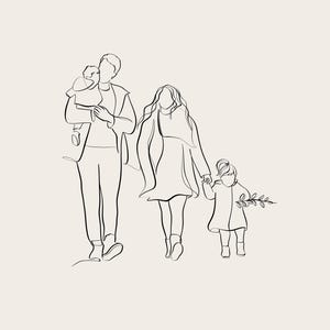 Aangepast minimalistisch lijntekeningenportret – handgetekende familietekening (digitale download)