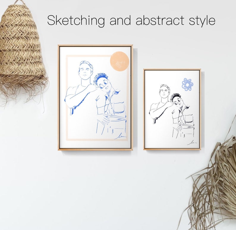 Abstract Black And White Sketch Line Art MODERN SKETCH Portrait From Photo Custom Line Drawing Couples Gift Idea Modern custom portrait