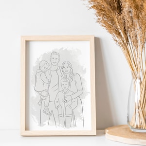 Custom Line Art Portrait – Digital Illustration for Mother’s Day Gift – Minimalist Family Drawing – Personalized Wall Art
