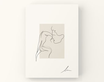 Minimalistischer Kuss Druck: Single Line Art, romantisch zu zweit (Digitaler Download)