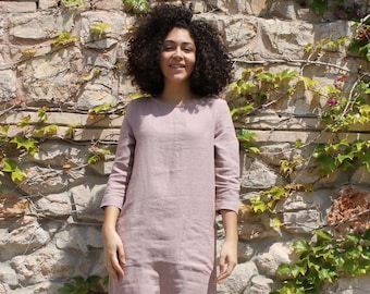 LINEN DRESS KUKOLOLA/linen clothing /linen dress with pockets/green linen dress/linen dress with sleeves.