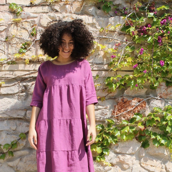 Linen dress// Linen dress KARA//Loose Linen dress//Raspberry Linen dress//Maternity Linen dress//