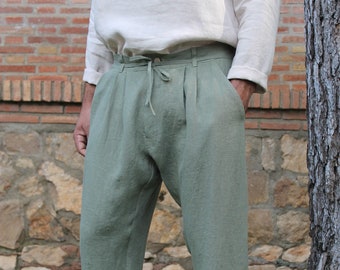 Pantalons en lin pour hommes, pantalons bouffants pour hommes, pantalons en lin Adriano pour hommes, pantalons en lin pour hommes.