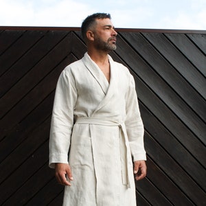 Men's linen robe,Men’s linen bathrobe,Men’s linen robe personalized with your name. custom monogram,Linen robe for men, Natural loungewear,