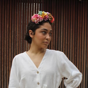 Linen dress with puffed sleeves,linen dress Romola.