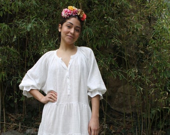 White Linen Dress: Bohemian Tiered Cotton Blend