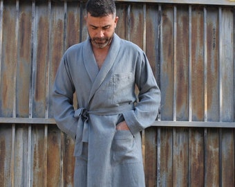 Ready to ship.Men's linen robe//Men’s linen bathrobe/Men’s linen robe personalized with your name. Custom monogram/man’s tunic/monogram robe