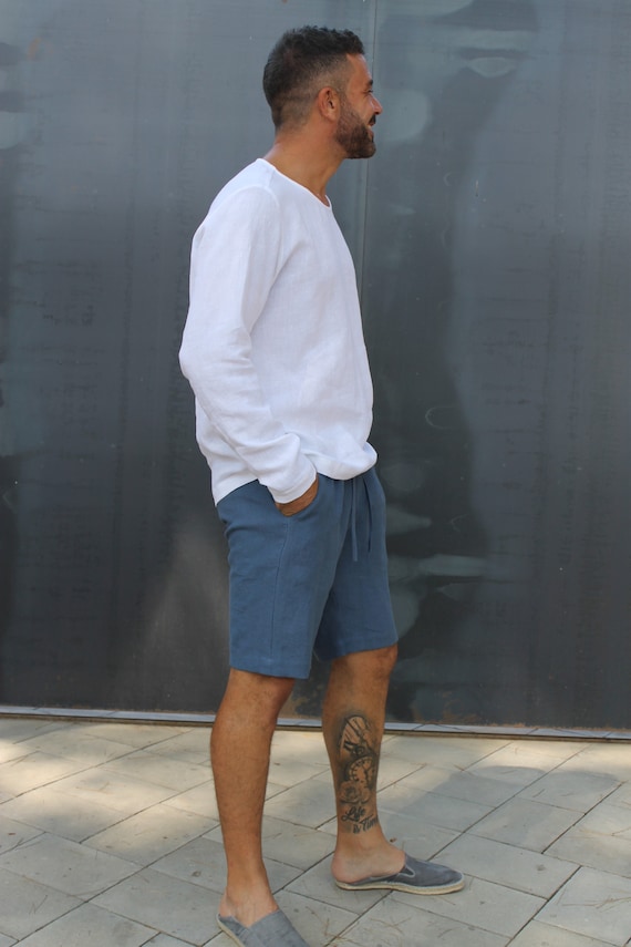 Bermudas Lino Hombre Bermuda Lino Hombre Azul Bermuda Hombre Lino Jamaica Bermudas Hombre Lino Yoga corto Hombre Etsy Espana