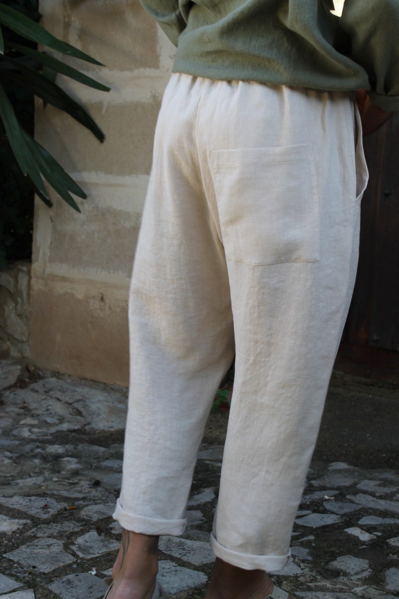 Pantalones de lino para hombre, pantalones de lino de hombre holgados//pantalones de lino de hombre Leopold//pantalones slouchy image 4