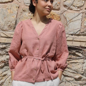 Linen top, Linen blouse Jules ,puff sleeve top, image 3