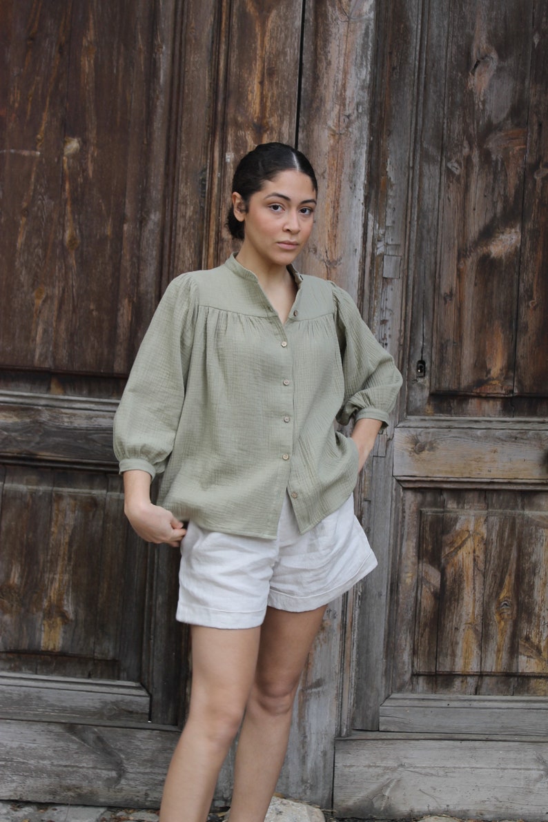 Cotton muslin blouse. peasant blouse. Aura shirt image 7