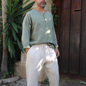 Pantalones de lino para hombre, pantalones de lino de hombre holgados//pantalones de lino de hombre Leopold//pantalones slouchy image 2