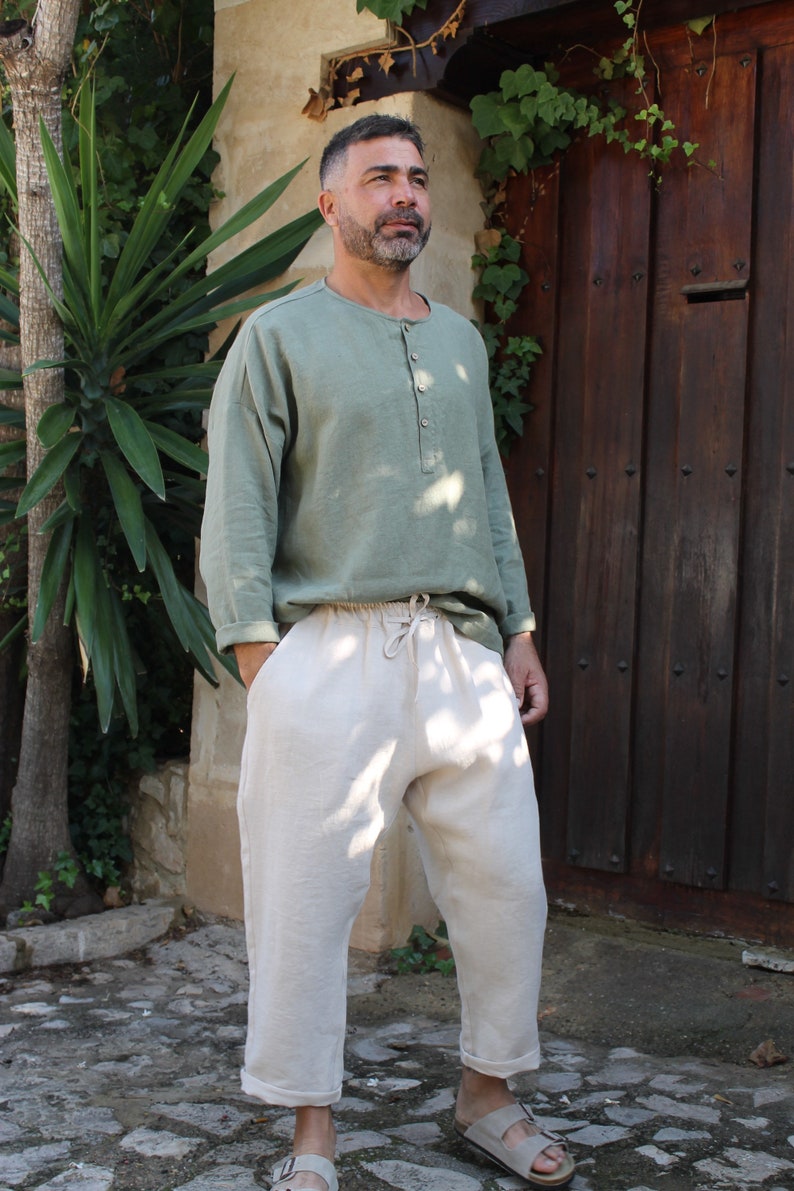 Pantalones de lino para hombre, pantalones de lino de hombre holgados//pantalones de lino de hombre Leopold//pantalones slouchy image 2