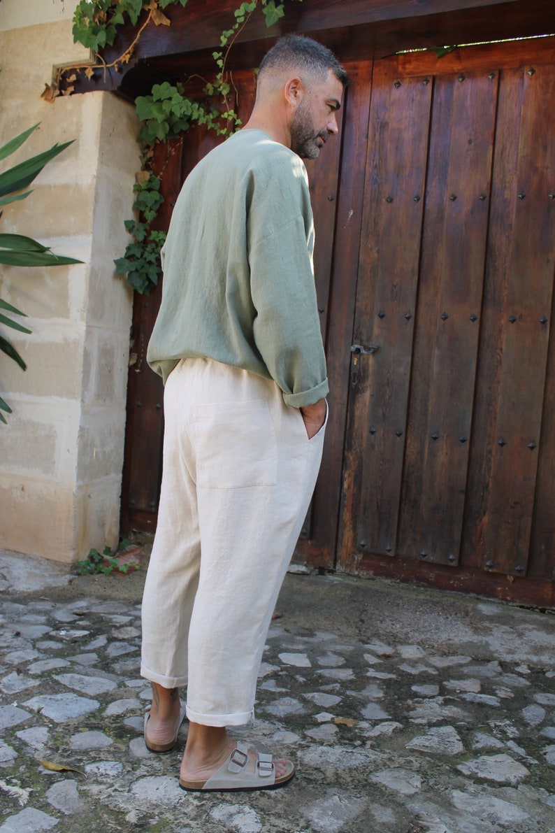 Pantalones de lino para hombre, pantalones de lino de hombre holgados//pantalones de lino de hombre Leopold//pantalones slouchy image 5