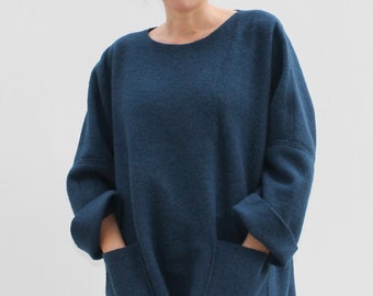 oversized boiled wool sweater/100% wool oversized sweater/Oversized wool sweater with pockets.