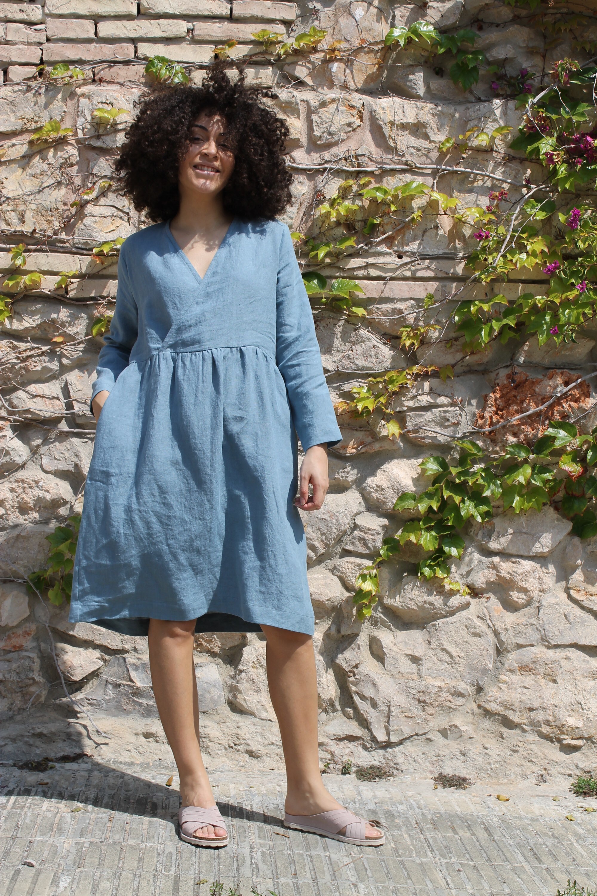 Ready to Ship .blue Washed Linen Dress: Maternity Nursing Friendly, Loose  Fit - Etsy