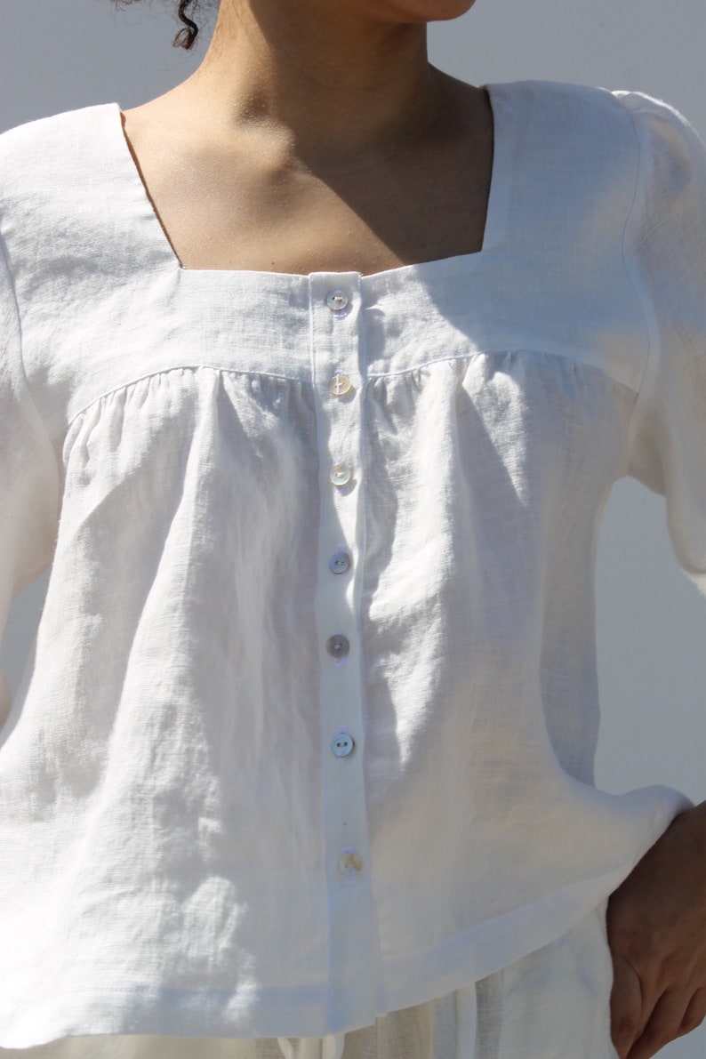 Blusa Lino, Blusa Lino vintage, Blusa Campesina Nica. blusa blanca de lino, blusa premamá image 5