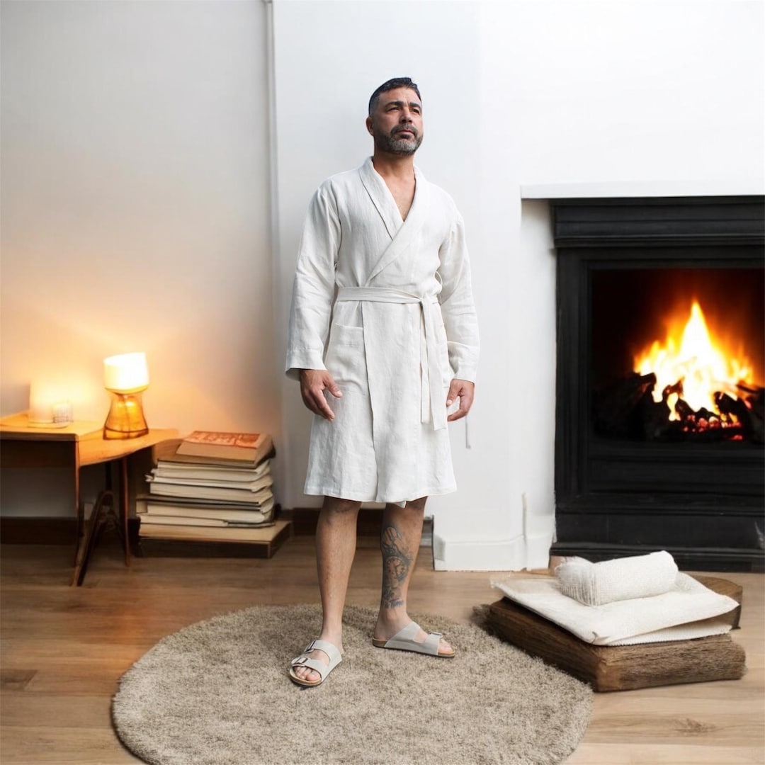 Men's Linen Robe: Personalized Natural Loungewear - Etsy