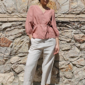 Linen top, Linen blouse Jules ,puff sleeve top, image 5