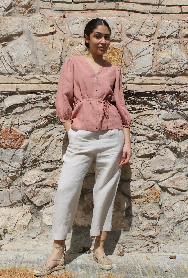 Linen top, Linen blouse Jules ,puff sleeve top, image 5