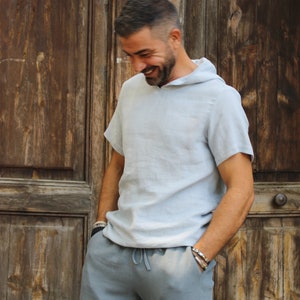 Men&#39;s Linen Hoodie ,Linen t-shirt for men ,Men’s Linen Hooded T-shirt ,Men’s Pierre Linen T-shirt,