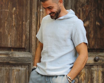 Men's Linen Hoodie ,Linen t-shirt for men ,Men’s Linen Hooded T-shirt ,Men’s Pierre Linen T-shirt,