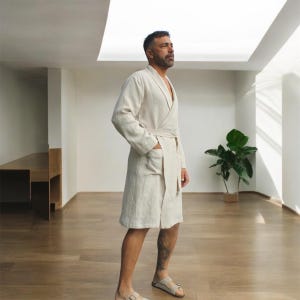 Men's Linen Robe: Personalized Natural Loungewear - Etsy