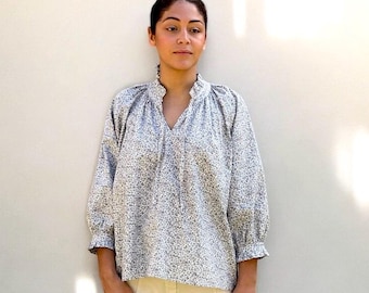 Boerenblouse met print: cottagecore-blouse van biologisch katoen