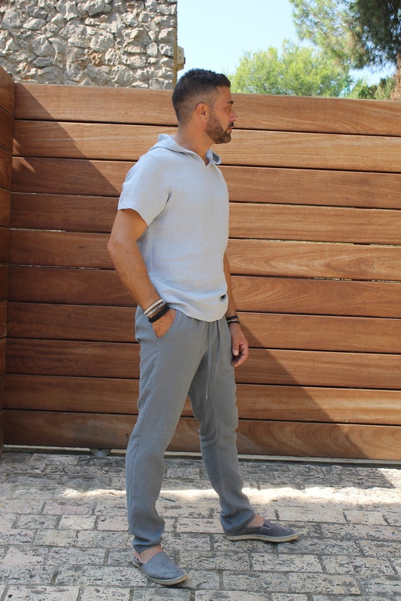 Pantalones De Lino Para Hombre, Pantalones Jogger De Lino Para