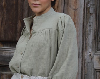 Cotton muslin blouse. peasant blouse. Aura shirt