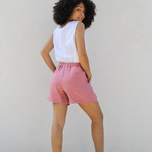 Linen shorts//Linen shorts RENE//pink shorts//buttoned shorts//pocket shorts// image 3