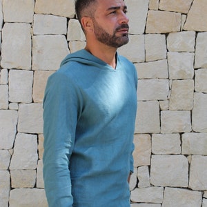 Listo para enviar.Sudadera de lino para hombres / Camiseta con capucha de lino para hombres / Camiseta de lino de Kansas / Sudadera con capucha.